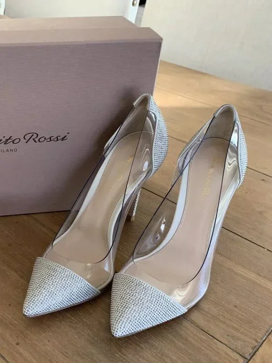 Gianvito Rossi 105 Plexi & Embellished Suede Pumps - Picture 1 of 11